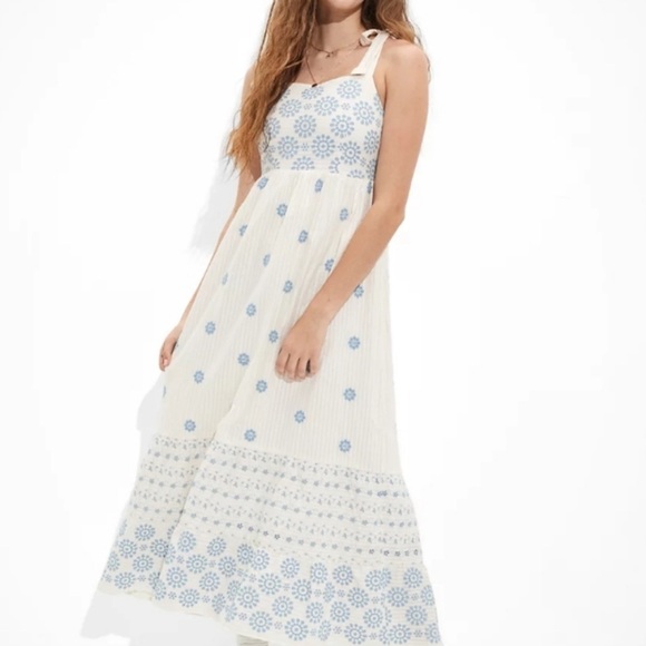 American Eagle Outfitters Blue and Off-White Floral Maxi Dress L - Picture 4 of 16